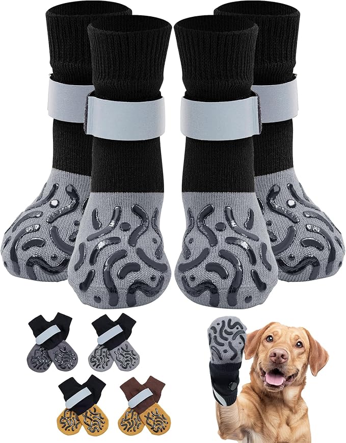 TwoAnt Non Slip Dog Socks with Grips, Dog Sock to Prevent Licking Paw for Senior Dogs, Dog Shoes for Hardwood Floors and Enhancing Traction, Paw Protector - Fits Small, Medium, Large Dogs - XL