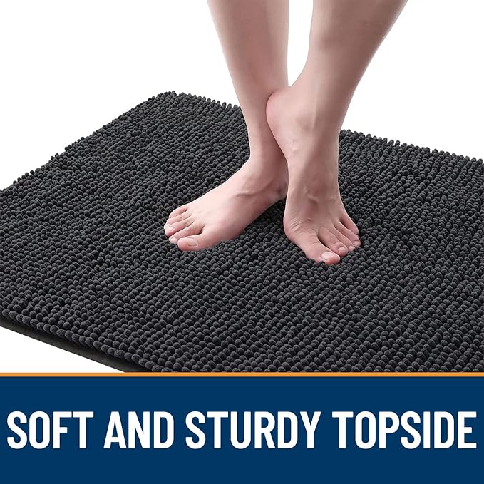 OLANLY Dog Door Mat for Muddy Paws 47x24, Absorbs Moisture and Dirt, Absorbent Non-Slip Washable Doormat, Quick Dry Chenille Mud Mat for Dogs, Entry Indoor Entryway Carpet for Inside Floor, Dark Grey