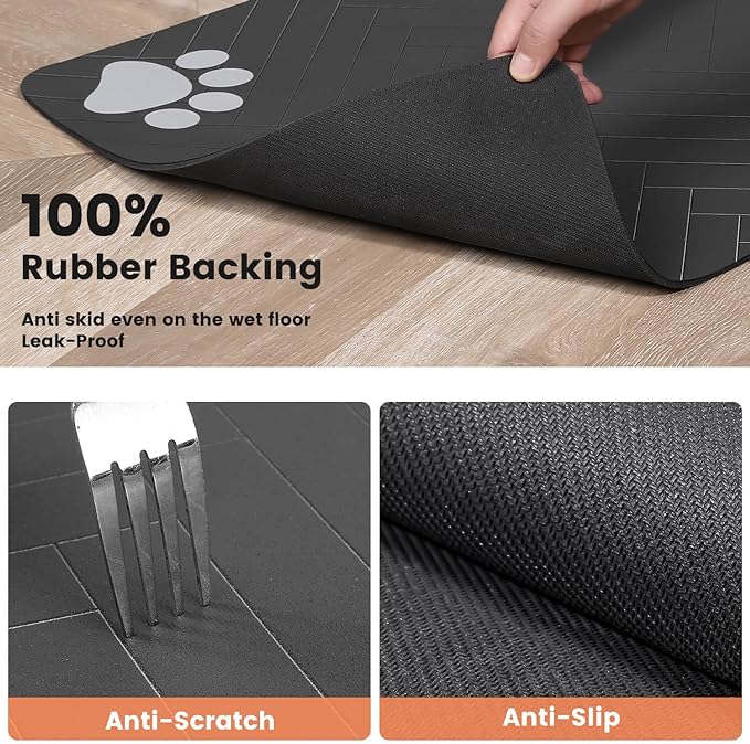 Pet Feeding Mat-Absorbent Pet Placemat for Food and Water Bowl, with Waterproof Rubber Backing, Quick Dry Water Dispenser Mat for Dog and Cat (27"x17", Beige)