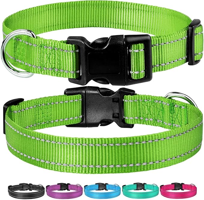 Reflective Dog Collar with Buckle Adjustable Safety Nylon Collars for Small Medium Large Dogs, Grass Green S