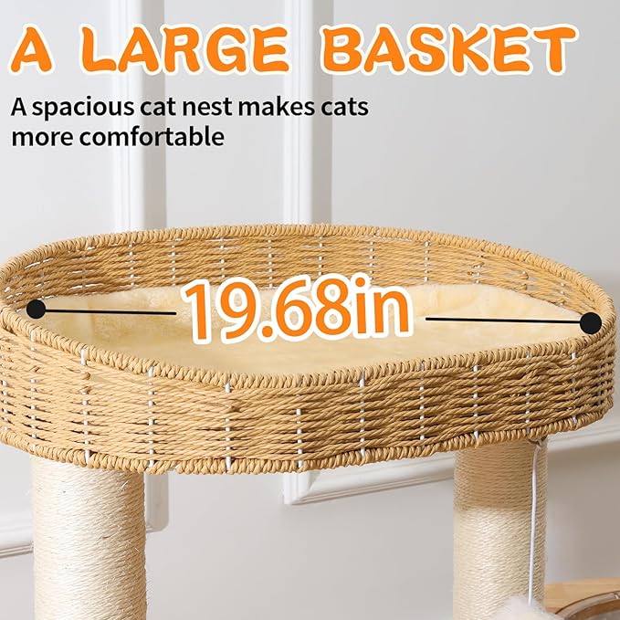 Modern Cat Tree Tower, Hand-Woven Condo for Large Cats with Sisal Scratching Post, Cute Cats Furniture Activity Center