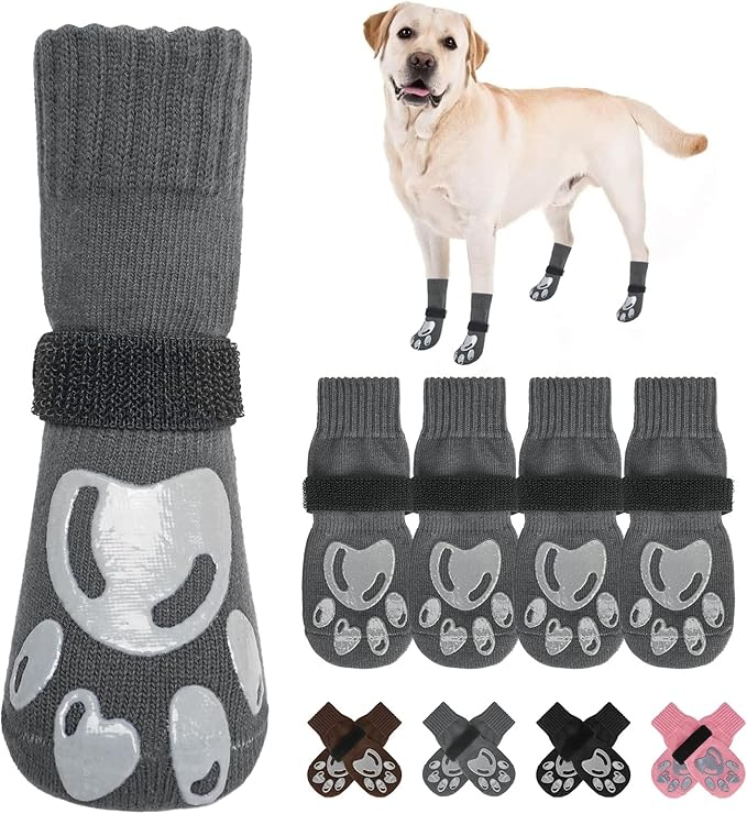 BEAUTYZOO Dog Socks, Non Slip Dog Socks to Prevent Licking Paws -Dog Shoes for Hot/Cold Pavement, Dogs Boots & Paw Protectors, Doggie Booties for Hardwood Floors, Small Medium Large Senior Dogs