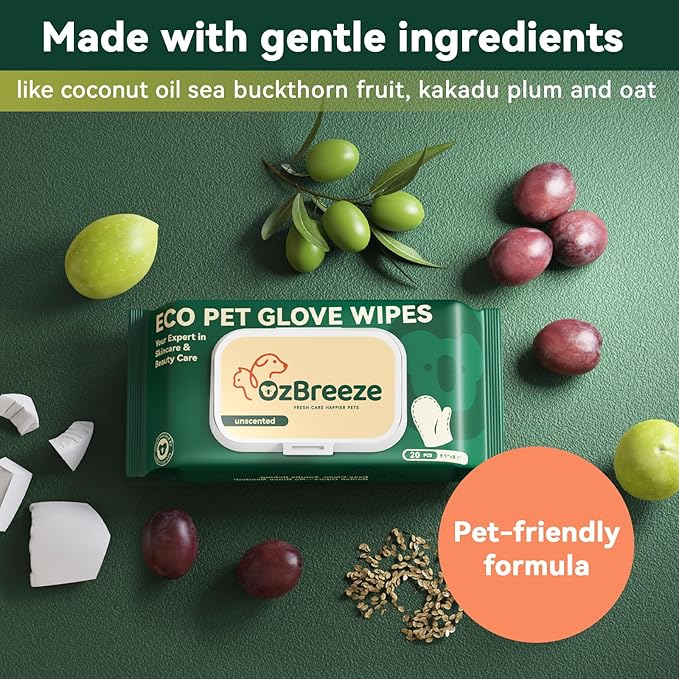 ECO PET Glove Wipes, PET Cleaning & Deodorizing Bath Wipes for Dogs and Cats, Hypoallergenic Nourish Fur Coconut Oil Dog Grooming Wipes, Puppy Bathing Gloves Wipes (Unscented)