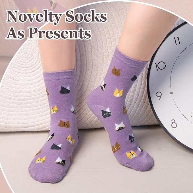 Chalier Womens Funny Socks Cozy Cute Printed Patterned Fun Sock Novelty Cat Dog Socks for Women