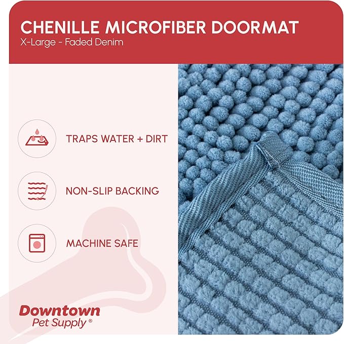 My Doggy Place Dog Mud Mat, 60" x 36" Faded Denim – Thick Microfiber Entry Rug for Snow, Mud & Salt – Absorbent, Quick-Dry, Washer-Safe & Non-Slip, X-Large