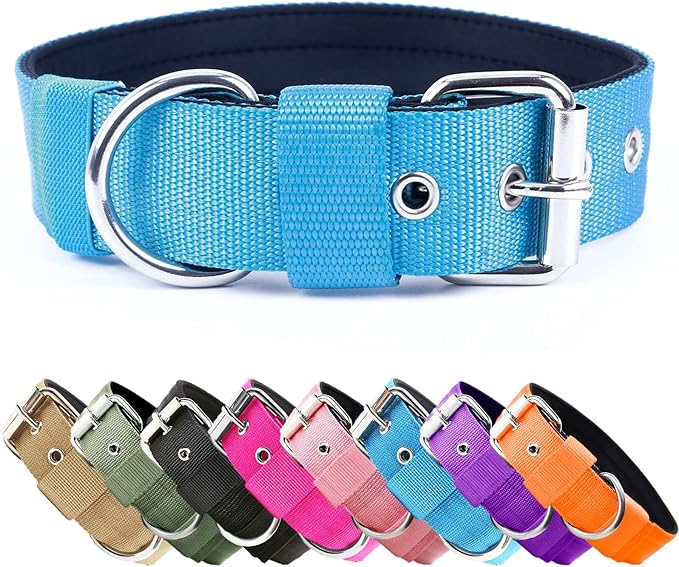 Heavy Duty Tactical Dog Collar - 1.5" Width Military Durable Thick Nylon with Adjustable Metal D Ring & Buckle Working Training K9 Collar for Medium Large Dogs (M(17"-20"), Light Blue)