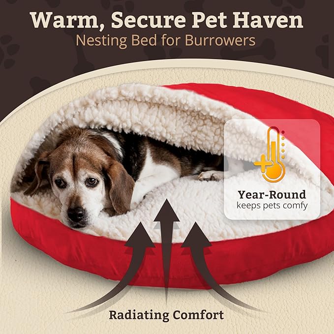 Snoozer Classic Poly-Cotton Cozy Cave Pet Bed, Small, Red