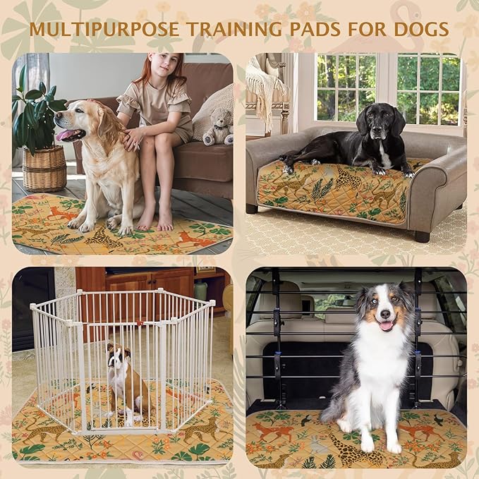 IEUUMLER Washable Pee Pads for Dogs, 2 Pack Forest Pattern Reusable Waterproof Puppy Pads, Non-Slip Super Absorbent Dog Training Pad for Playpen Crate Bed EU013 Earth Yellow Jungle, 30x20