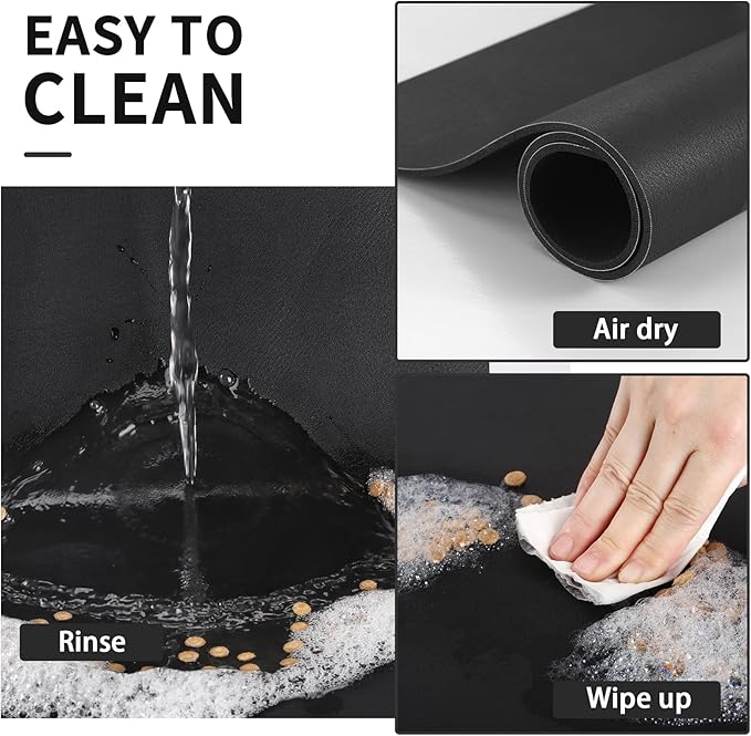 Dog Food Mat - Absorbent Cat Mat for Food and Water, No Stains Pet Feeding Bowl Mat, Easy to Clean Pet Placemats, Quick Dry Dog Water Dispenser Mat for Messy Drinkers | Black 18"x 28"