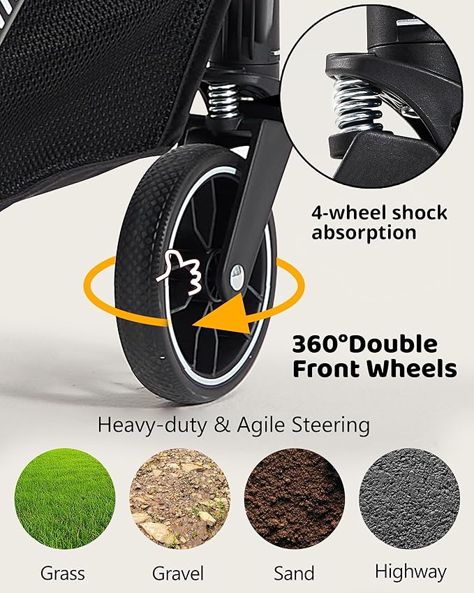 797Audio Dog Stroller for Small Medium Dogs,Pet Stroller for Cats Puppy Up to 121lbs,Foldable,One Click Folding,4 Wheel Shock Absorption,Adjustable Canopy with Sun Shades,Removable Washable Pad(Black)
