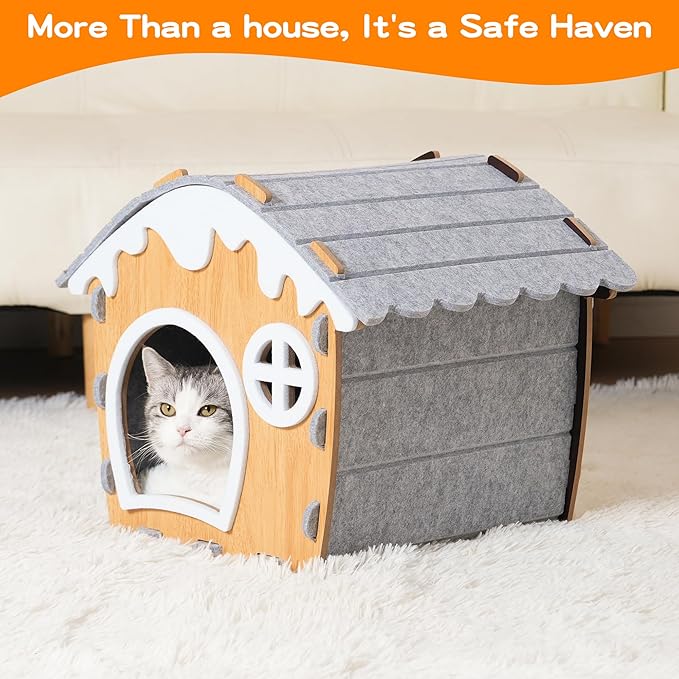 Giant Cat House for Indoor Cats, Cat Bed Cave,Soft and Comfortable,Cute Cat Tunnel House,with Removable Washable Cushioned Pillow,Pet Hideaway Shelter(15.7 * 15.7 * 19in)