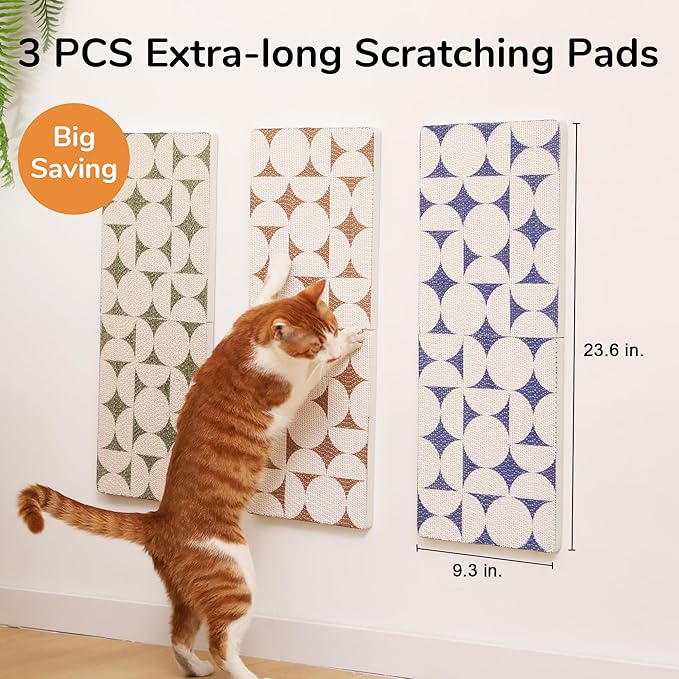 FUKUMARU 3PCS Cat Scratcher, 23.6 Inch Extra Long Cardboard Cat Scratch Pad for Wall, Multifunctional Cats Scratching Board Indoor, Durable Wall Mounted Scratching Pads for Corner Door