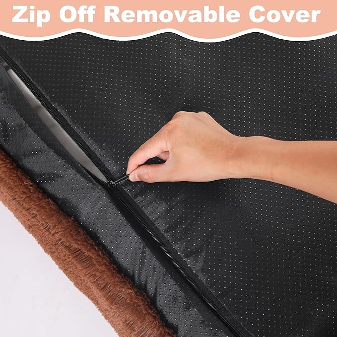 Bedfolks Waterproof Crate Bed, Plush Dog & Cat Kennel Pad with Removable Cover, Faux Fur, Washable, 21"x13", Solid Brown
