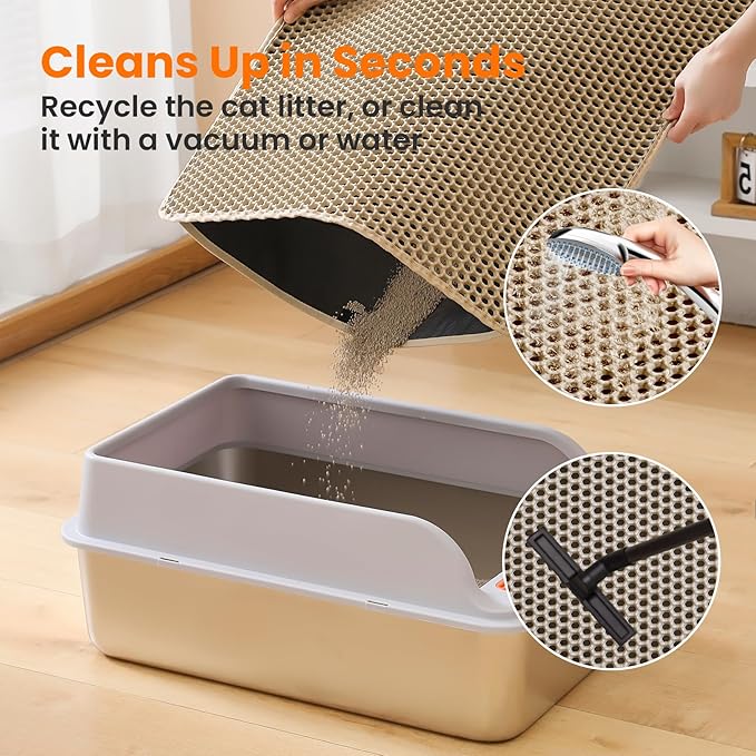 Extra Large Cat Litter Mat, 30x22 Inches Honeycomb Double Layer Cat Litter Trapping Mat, Non Slip Waterproof Urine Proof Large Kitty Litter Box Mat for Floor, Kitten Supplies, XL, Beige