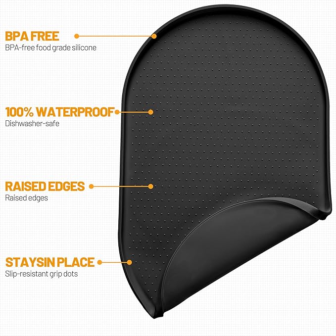 Hubulk 100% Waterproof Silicone Pet Feeding Mat with Raised Edge for Food and Water, Dog Bowl Mats, Cat Bowls Placemat with High Lip Protects Floor for Cats and Dogs (Black, 32" L x 24" W)
