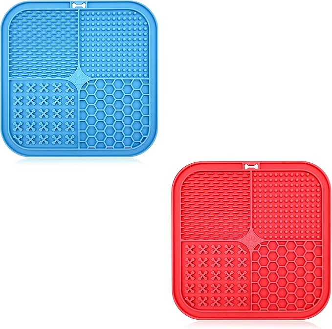 Licking Mat for Dogs & Cats 2 Pack, Diswasher Safe, Slow Feeder Lick Pat for Puppy Pets Supplies, Anxiety Relief Dog Toys Feeding Mat for Butter Yogurt Peanut, Pets Bathing Training Mat