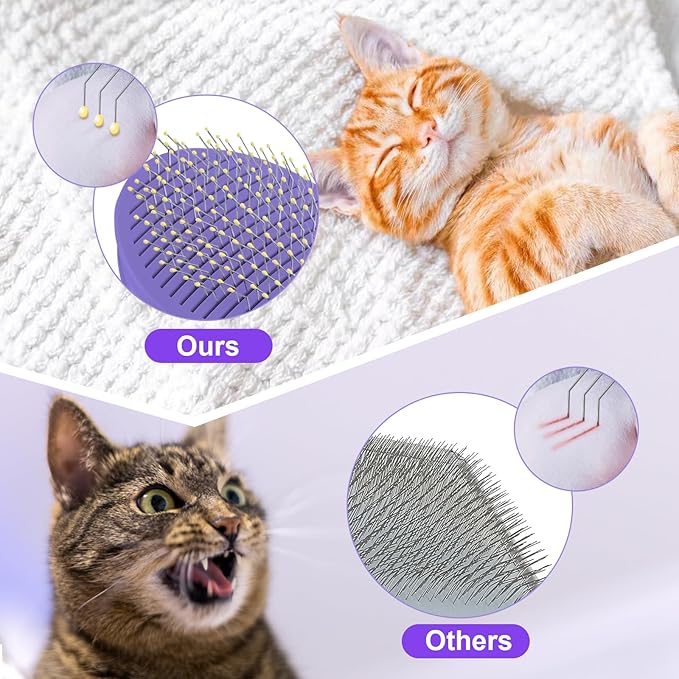 Cat Brush for Grooming and Shedding, Self-Cleaning Silicone Brush for Short and Long Haired Cats, Cat Gifts for Pet Lovers (purple)