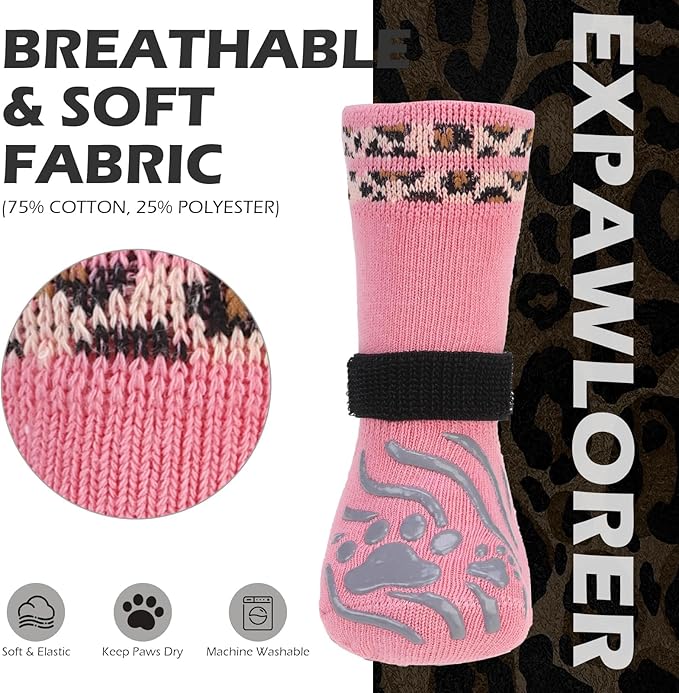 EXPAWLORER Dog Socks for Hot Pavement to Prevent Licking Paws, Anti Slip Doggie Grippy Booties Shoes for Hardwood Floors, Boots & Paw Protectors for Small Medium Large Senior Dogs Pink M