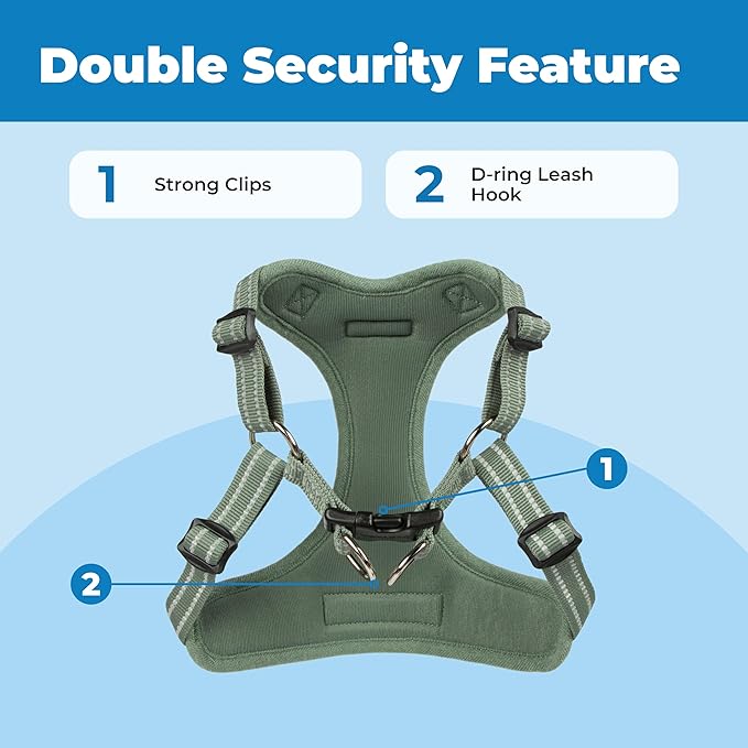 Best Pet Supplies Voyager Mesh Dog Breathable Harness Reflective Stitching, All Weather Adjustable for Walking Training, or Running - Heavy Duty & Durable, Moss Green, XL