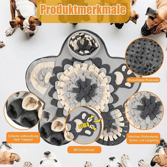 Snuffle Mat for Dogs, Interactive Foraging Fun, 60x60x3cm, Sniffing Rug Dogs, Food Sniffing Feeding Mat, Eco-Friendly, for Home, Office, Apartment, Rainy Days