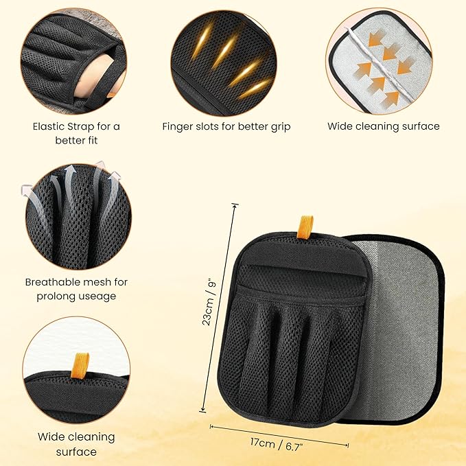 Pet Grooming Glove & Hair Remover Mitt [2 Piece Combo Set] -Deshedding Brush & Fabric Lint Remover for Cats & Dogs – Gentle Massage, Easy Hair Removal from Furniture & Clothes