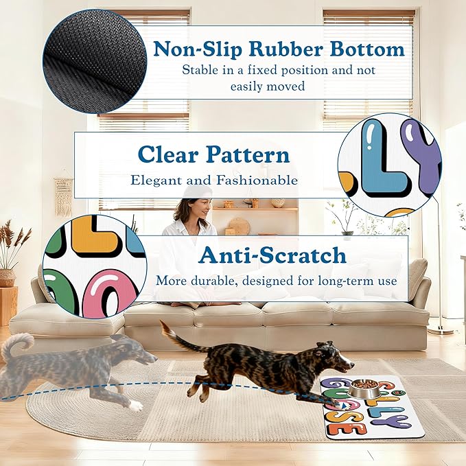 Silly Goose Pet Food Mat for Cats and Dogs–Christmas Stocking Absorbent Quick Dry Feeding Placemat, Non Slip Rubber Base, Waterproof Bowl Mat for Indoor Use, Pet Supplies 12"x20"