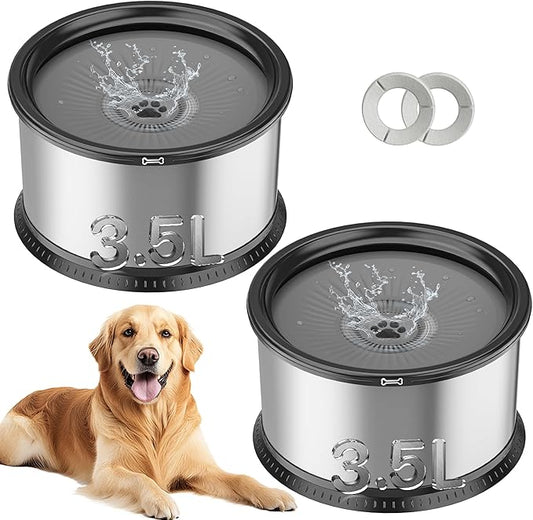 Twinsing 2PCS 3.5L No Spill Dog Water Bowl 118oz Stainless Steel Slow Water Bowl for Small Medium Large Dogs Splash Proof Pet Bowl with Anti-Slip Mat for Sloppy Messy Drinkers