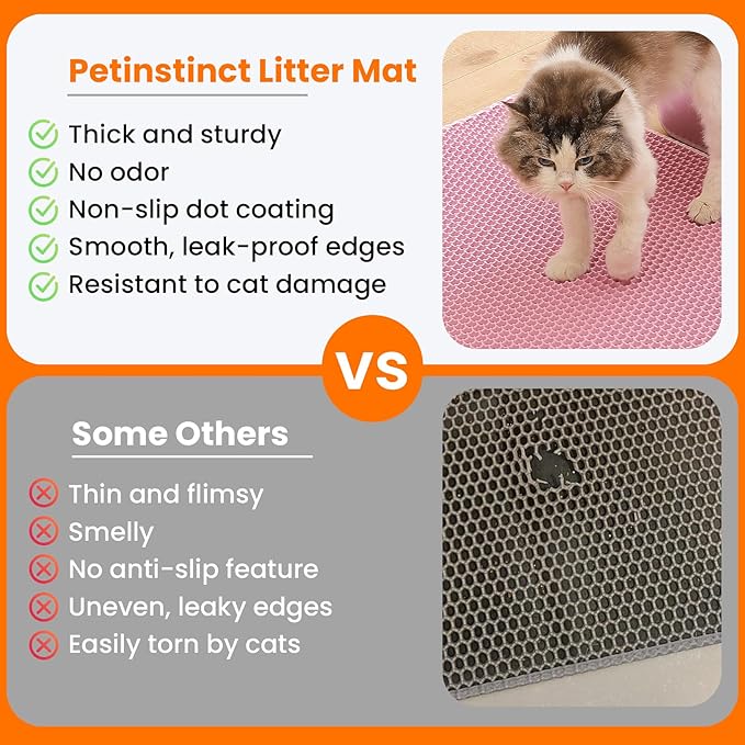Cat Litter Mat, 24x18 Inches Large Double Layer Honeycomb Cat Litter Trapping Mat, Non Slip Waterproof Urine Proof Cat Litter Box Mat for Floor, Kitty Litter Rug, Cat Supplies, Pink