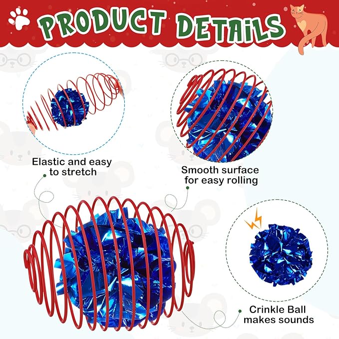 Jecery 5 Pcs Cat Spring Balls Toys Stretchable Rolling Balls Colorful Playful Coils Interactive Action Toy Caged Rats for Kitten Pet Supplies (Crinkle Ball,Multicolor)