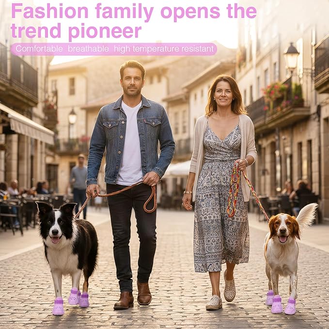 Dog Shoes for Hot Pavement and Snow – Waterproof, Non-Slip, Breathable Booties with Adjustable Straps for Small, Medium & Large Dogs (Purple, L)