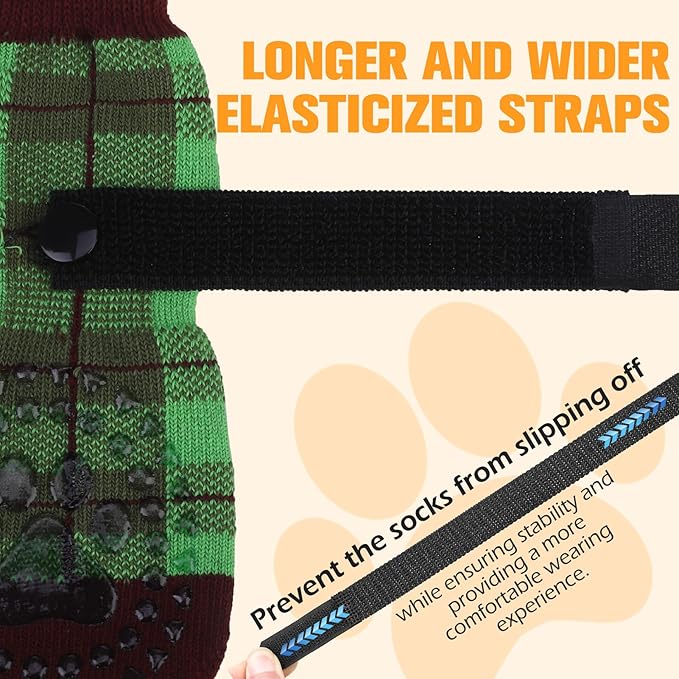 EXPAWLORER Dog Socks for Hardwood Floors, Dog Shoes for Winter, Dog Booties for Cold Pavement to Prevent Licking, Paw Protectors Strong Traction Control for Small Medium Large Dogs,Green M