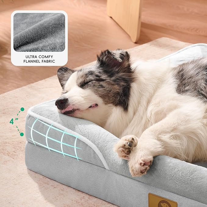 Homemate Dog Beds Large Sized Dog: 36x27 inch Orthopedic Large Dogs Bed XL Outdoor Pet Cat Bed Sofa Supplies with Toy Dogs Crate Pad Couch with Removable Washable Cover & Non-Slip Botton Light Grey
