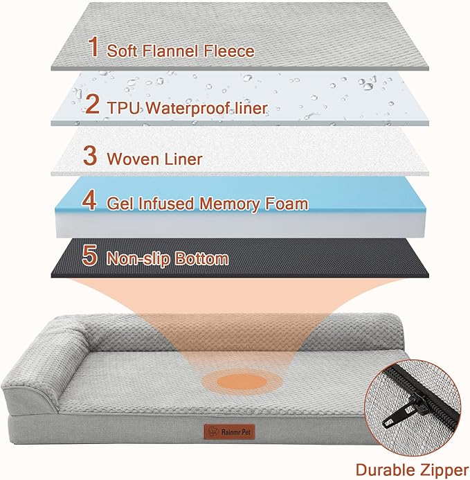 Orthopedic Dog Bed Medium Size Dog, Memory Foam Dogs Bed for Medium Dogs, Washable Removable Cover, Nonskid Bottom, Waterproof, for Indoor, Outdoor, Crate ＆ Car Use, 35x23x6 Inches, Light Grey
