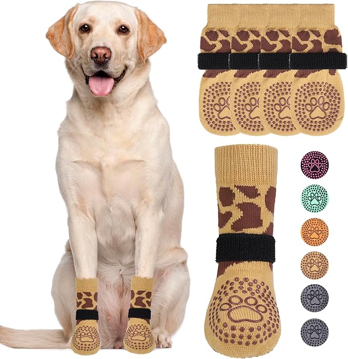 KOOLTAIL Dog Socks for Hot/Cold Pavement to Prevent Licking Paws,Dog Boots&Paw Protector for Hardwood Floors Anti Slip,Traction Control No Twist Grip Booties for Small Medium Large Senior Dogs M