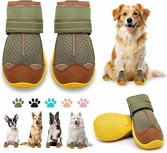 Dog Shoes for Small Dogs, Dog Boots & Paw Protectors for Hardwood Floors, Outdoor Dog Booties for Hot Pavement Winter Snow Hiking, Breathable Dog Shoes with Reflective Strips Size 2