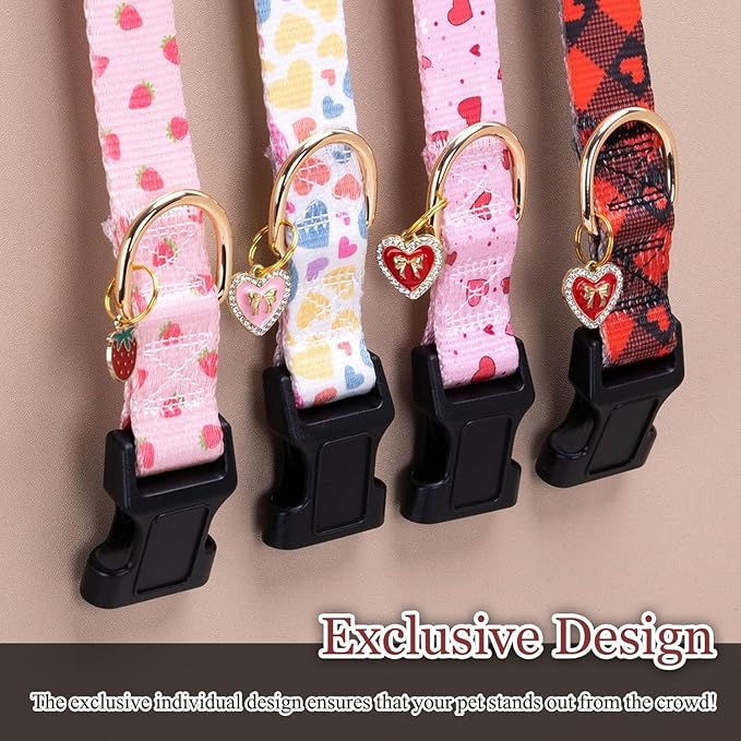 Love Pattern Dog Collar with Buckle Adjustable Safety Nylon Collars for Small Medium Large Dogs, Cute Stylish Girl Boy Christmas Dog Collar(Red Heart,XS)