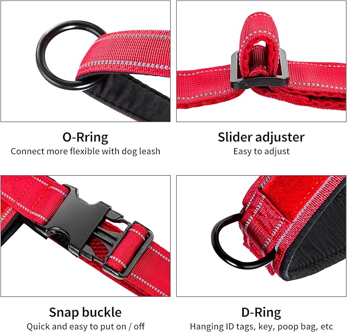 Annchwool No Pull Dog Harness with Soft Padded Handle-Reflective Strip Escape Proof and Quick Fit to Adjust Dog Harness-Easy for Training Walking for Small & Medium and Large Dogs(Red,XS,1 in Width)