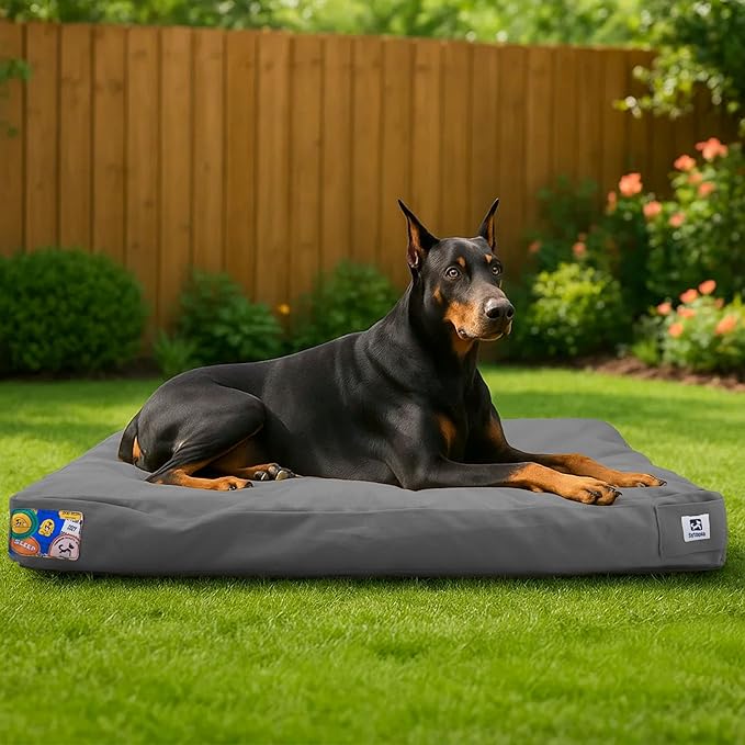 Sytopia 42 Inch Canvas Outdoor Dog Bed for Extra Large Dogs, Waterproof Washable Removable Cover, Indoor Patio Pet Pad, Dark Gray