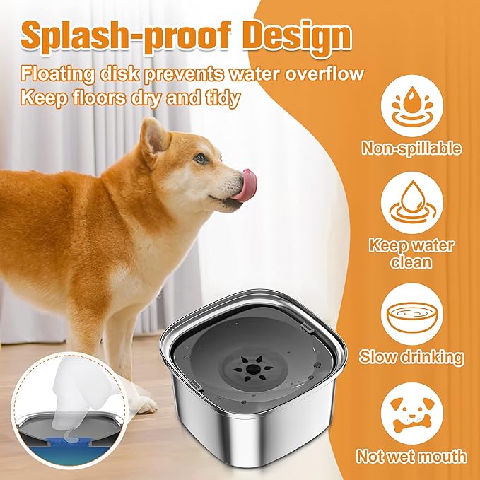Decflow 3L Dog Water Bowl, Slow Water Bowl for Dogs, No Spill Water Bowl for Dogs, Spill Proof, No Splash Dog Water Bowl, Stainless Steel Slobber Stopper Water Bowl for Messy Drinkers