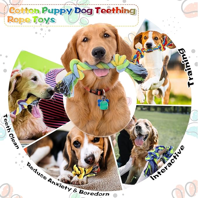 Glimin 24 Pack Large Dog Rope Toys 10 Inch Chew Toys Bulk Natural Cotton Dog 2 Knot Dog Toy 2 Knots Chew Rope Toy Teething Rope Toys for Aggressive Chewers and Medium Dogs