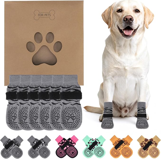 KOOLTAIL Anti Slip Dog Socks for Hot/Cold Pavement to Prevent Licking Paws, Paw Protector&Dog Boots with Grippers for Hardwood Floors,Traction Control No Twist Booties for Small Medium Large Dogs S