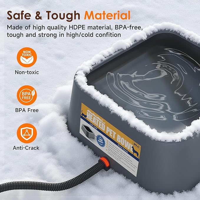 Heated Water Bowl for Dogs & Cats, 3.5L/120oz Large Heated Dog Bowl for Pets & Poultry, Safe Anti-Tip Heated Pet Bowl for Indoor/Outdoor, Melts Ice, Wide Mouth, 25W, 5ft Anti-chew Cord, Gray