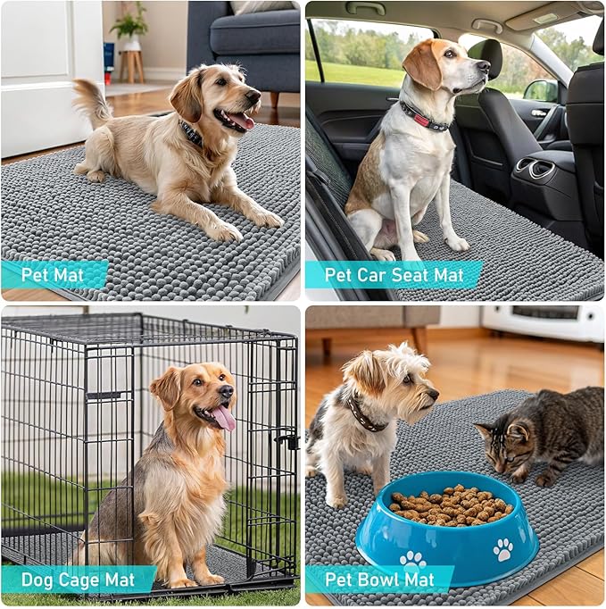 OLANLY Dog Door Mat for Muddy Paws 59x24, Absorbs Moisture and Dirt, Absorbent Non-Slip Washable Doormat, Quick Dry Chenille Mud Mat for Dogs, Entry Indoor Entryway Carpet for Inside Floor, Grey