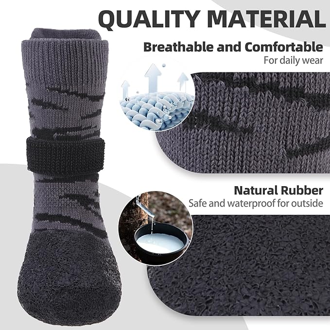 PUPTECK Anti Slip Dogs Shoes for Hot/Cold Pavement, Senior Booties, Rubber Boots & Paw Protectors for Small Medium Large Size Dogs to Prevent Licking, Grippy Socks for Hardwood Floors, Tiger, L