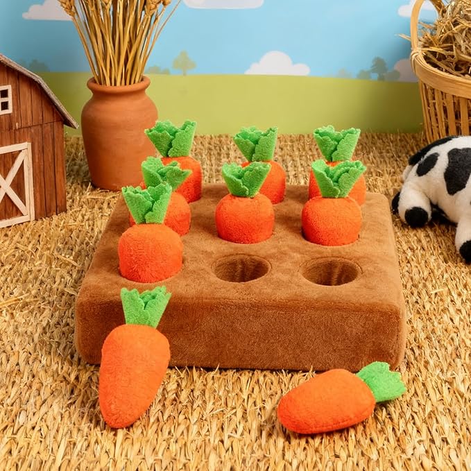 Pet Snuffle Mat, Interactive Feed Puzzle for Boredom, Plump Carrot Sniffing Game with 9 Carrots, Indoor Outdoor Stress Relief, for Small Medium Large Senior Kitten
