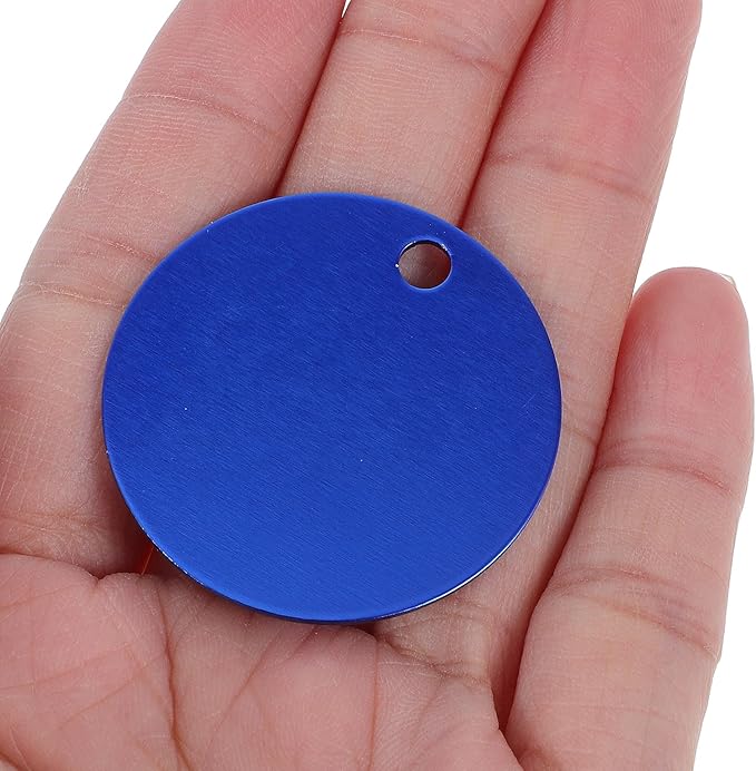 NUOBESTY 25pcs 35mm Aluminum Round Dog Tag Blanks with Hole for DIY Stamping Engraving Pet Name Id Tags Bulk Blue for Cats and Dogs