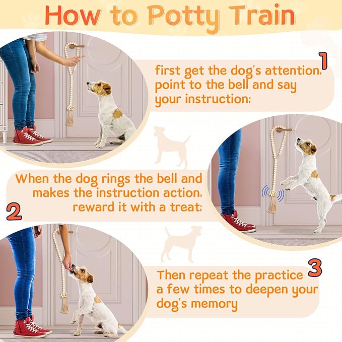 Patelai 3 Pcs Dog Bell for Door Potty Training Decorative Hanging Dog Door Bells Wooden Beads Adjustable Small Puppy Supplies for Pets Puppies Potty Training Accessories, 3 Colors