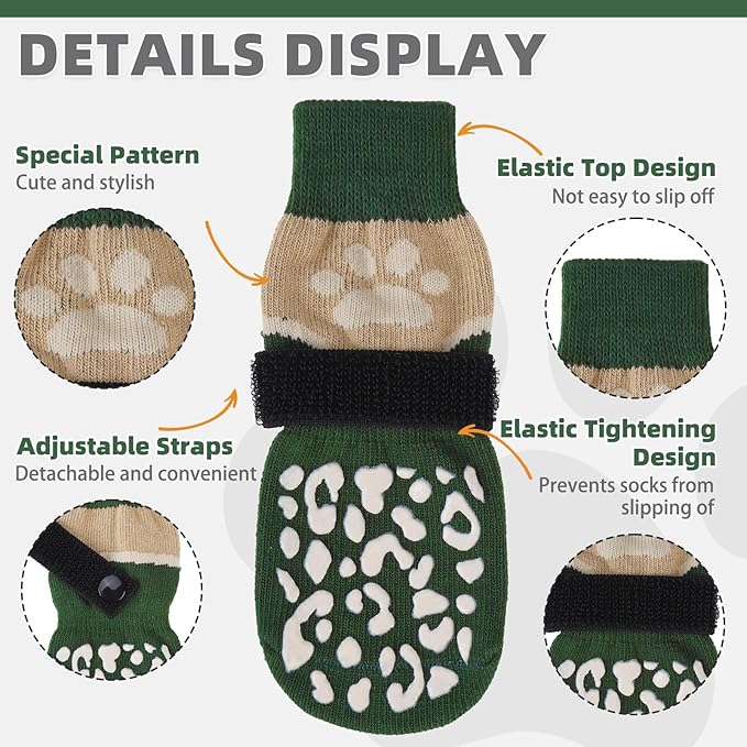 KOOLTAIL Dog Socks for Hot/Cold Pavement to Prevent Licking Paws Scratching,Anti Slip Pet Boots&Paw Protector for Hardwood Floors,Traction Control Grip Booties for Small Medium Large Senior Dogs XL