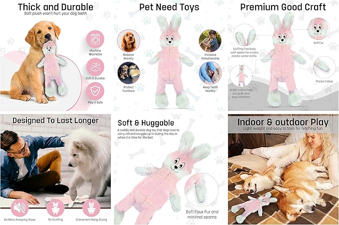 FGA MARKETPLACE Pink Rabbit-Duck Flat NO Stuffing NO Squeak Plush Dog Toy, Funny Style Will Entertain Your Pet for Hours, Recommended for Small and Medium Dog 21 INCH Long