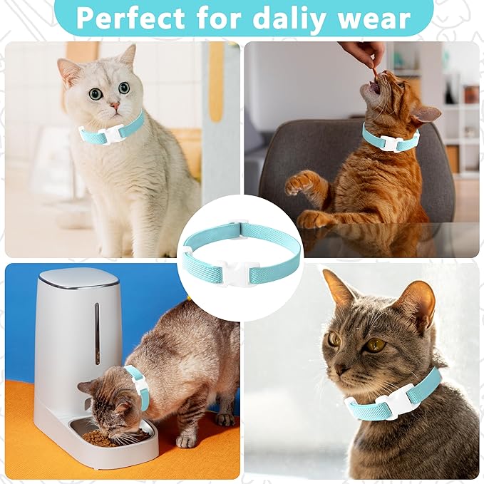 Elastic Cat Collar, Stretch Cat Collar Quick Release, Bright Colors Safety Kitten Collar Adjustable Collar for Kittens, Lightweight Soft Polyester Collars for Boy Girl Cats (Lightblue,S)